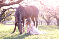 Girl in dress with her horse in an orchard, Pocatello Idaho