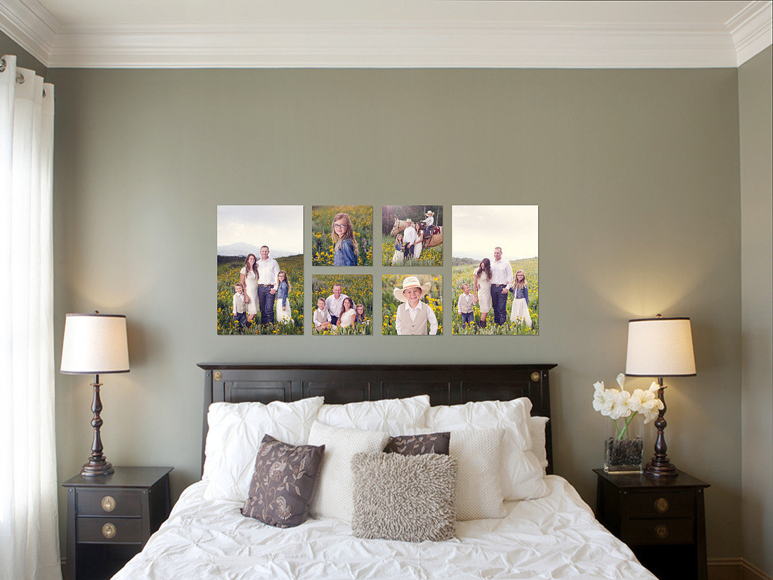 Wall arrangement of images taken during a family session in Pocatello Idaho